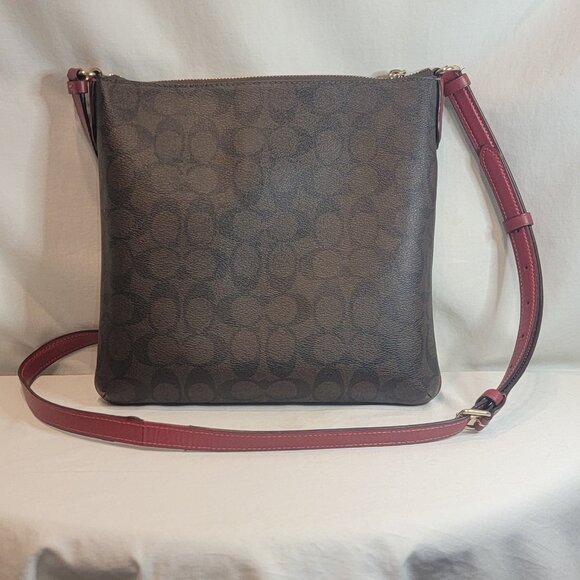 COACH | Womens Signature Canvas Tote - Brown/Red - Picture 3 of 7